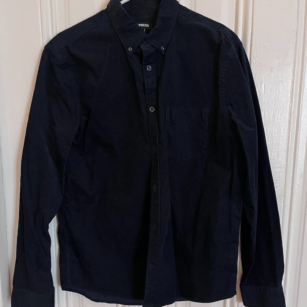 Express Men's Medium Blue Corduroy Long Sleeve Shirt